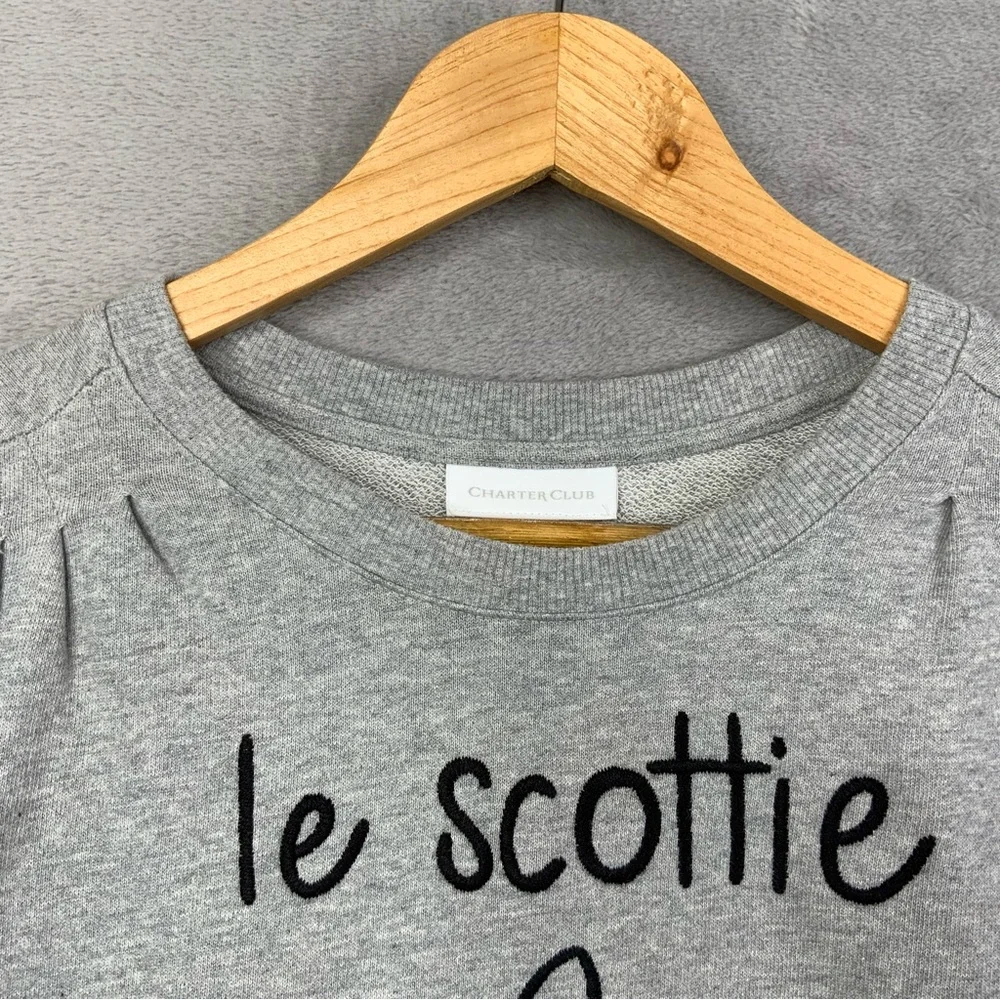 Charter Club Women’s PM Long Sleeve Gray Scottie Dog Graphic Puff Sweatshirt. - Picture 4 of 7